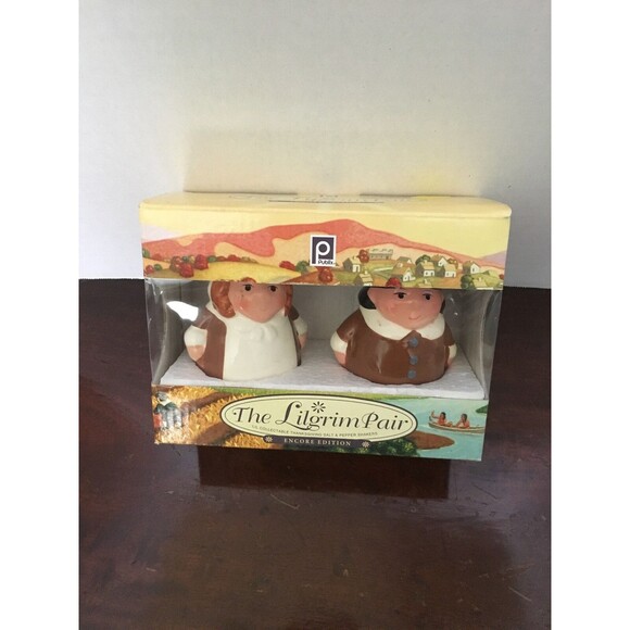 Publix Encore Edition 3" The Pilgrim PAIR Thanksgiving Salt Pepper Shakers NIB - Picture 1 of 4